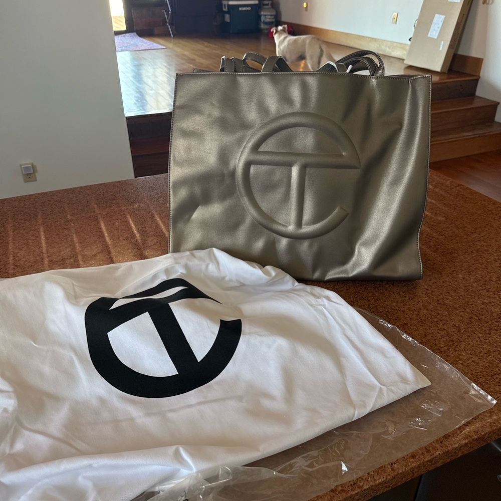 Telfar Large Metallic Silver Shopper